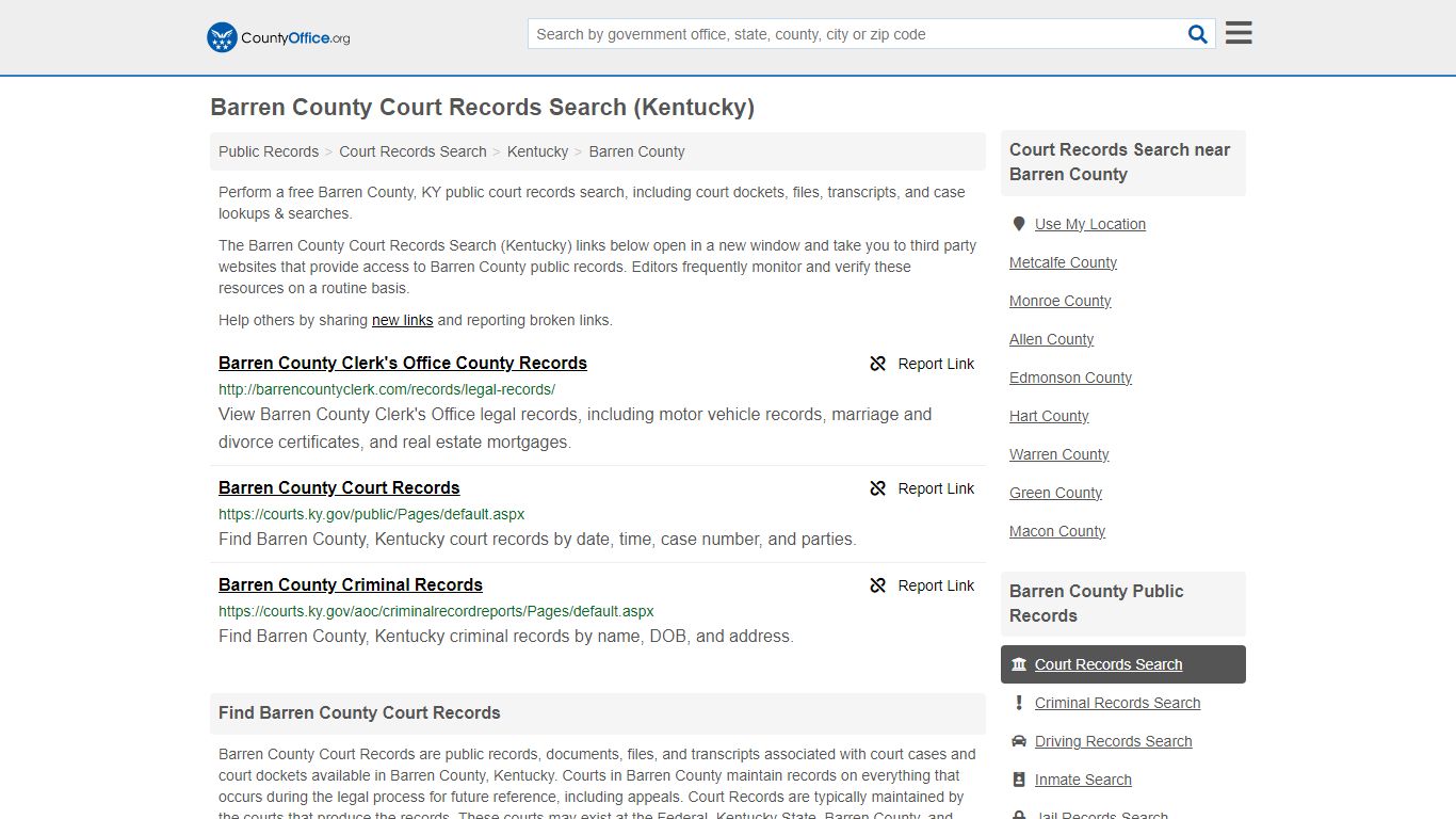 Court Records Search - Barren County, KY (Adoptions, Criminal, Child ...